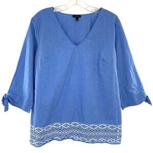 Talbots Eyelet Cotton Blue Chambray Top Size Large